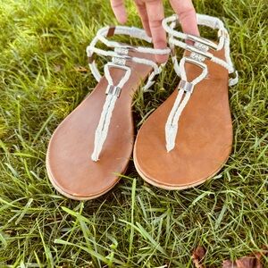 Women's Tan and White Sandals